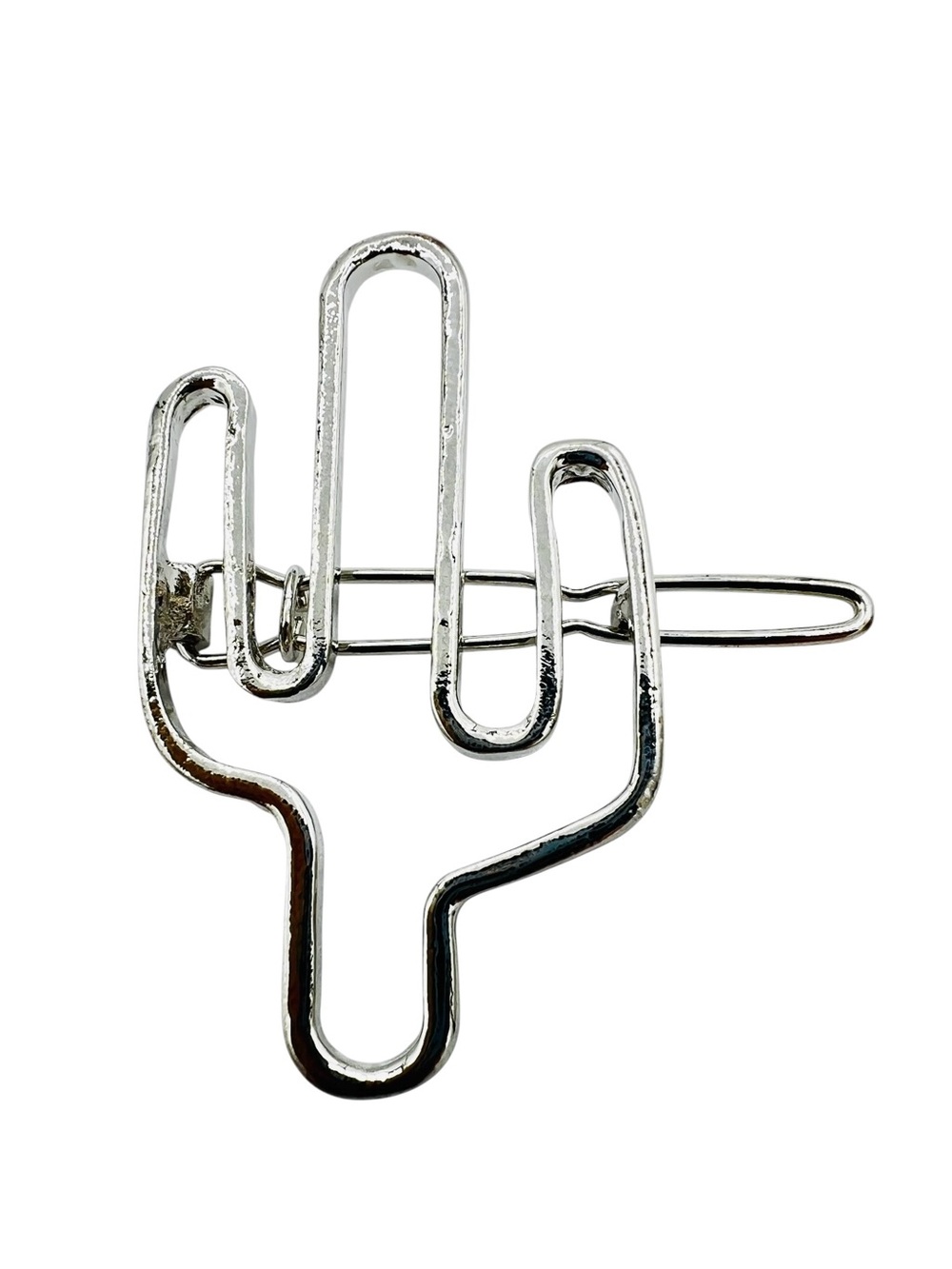 Silver Metal Cactus Hair Barrette New